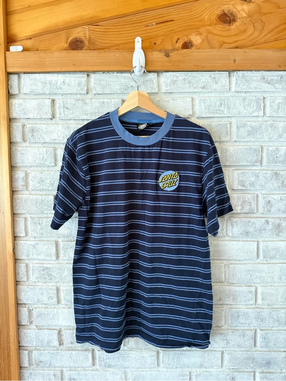 Santa Cruz Skateboards Navy & Light Blue Striped Ringer Tee